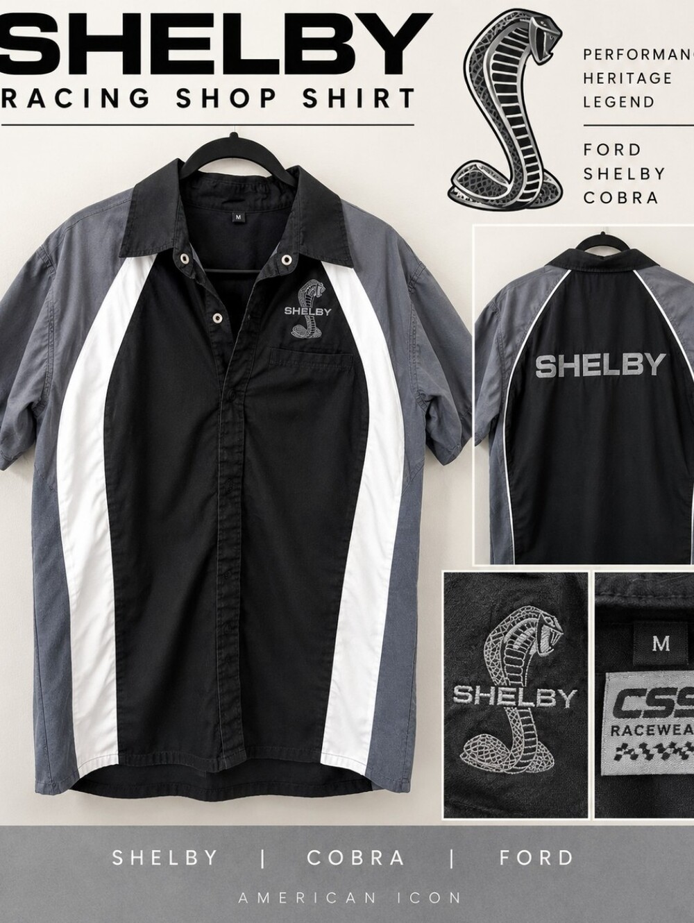 Shelby Cobra Racing CSS Racewear Shop Shirt Men’s M Embroidered Ford